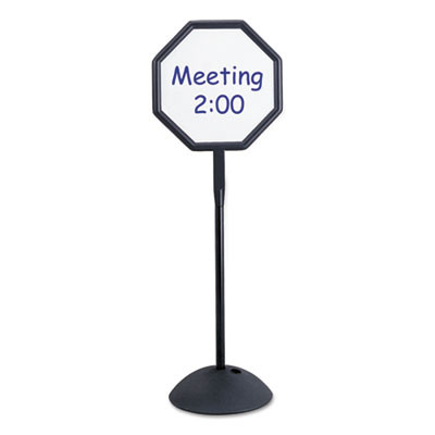 Writeway Two-Sided Dry Erase Standing Message Sign, White 18" x 18" Octagon Surface, Black Frame, 18" x 18" x 65"