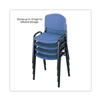 Stacking Chair, Supports Up To 250 Lb, 18" Seat Height, Blue Seat, Blue Back, Black Base, 4/Carton