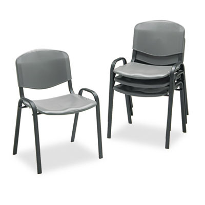 Stacking Chair, Supports Up To 250 Lb, 18" Seat Height, Charcoal Seat, Charcoal Back, Black Base, 4/Carton