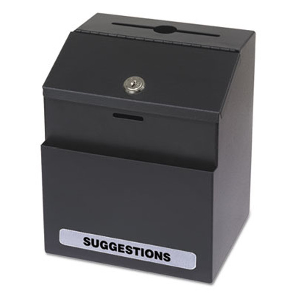 Steel Suggestion/Key Drop Box With Locking Top, 7 X 6 X 8.5, Black Powder Coat Finish