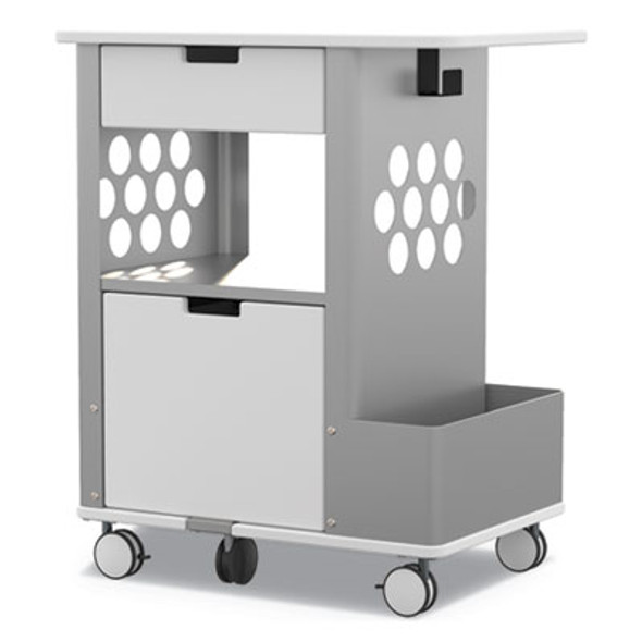 Mobile Storage Cart, Metal, 2 Shelves, 2 Drawers, 1 Bin, 150 Lb Capacity, 28" x 20" x 33.5", White