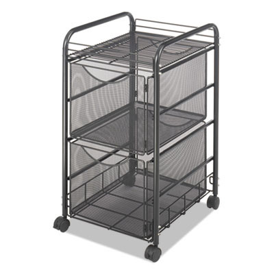 Onyx Mesh Mobile Double File, Metal, 1 Shelf, 2 Drawers, 15.75" x 17" x 27", Black
