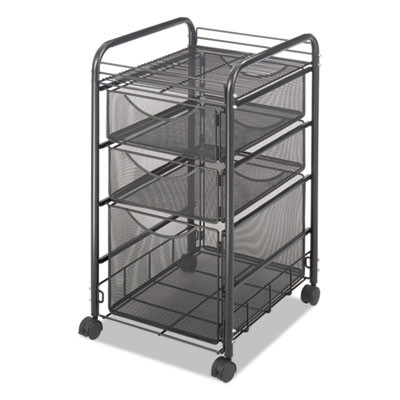 Onyx Mesh Mobile File With Two Supply Drawers, Metal, 1 Shelf, 3 Drawers, 15.75" x 17" x 27", Black