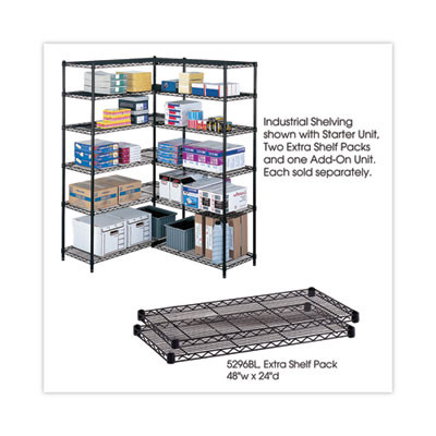 Industrial Wire Shelving Extra Shelf Pack, 48w X 24d, Black, 2/Carton