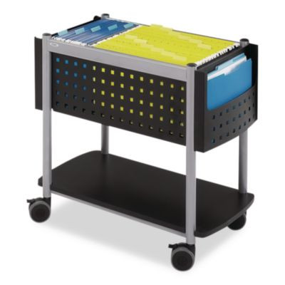 Scoot Open Top Mobile File Cart, Metal, 1 Shelf, 3 Bins, 28" x 14.75" x 26", Black/Silver