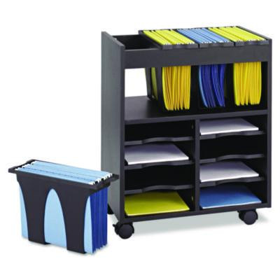 Go Cart Mobile File, Engineered Wood, 8 Shelves, 4 Bins, 14.5" x 21.5" x 26.25", Black
