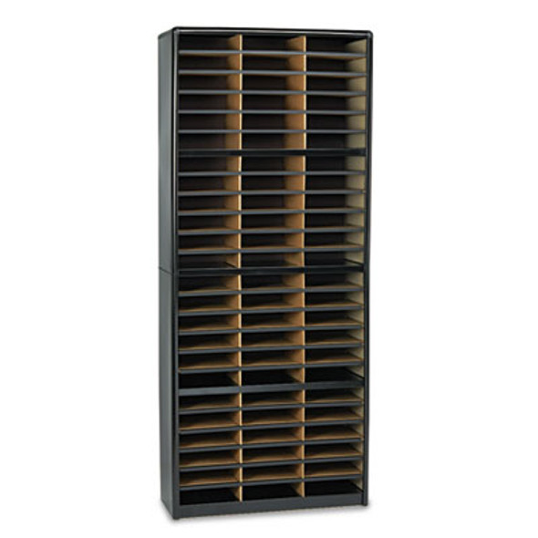 Steel/Fiberboard Literature Sorter, 72 Compartments, 32.25 x 13.5 x 75, Black