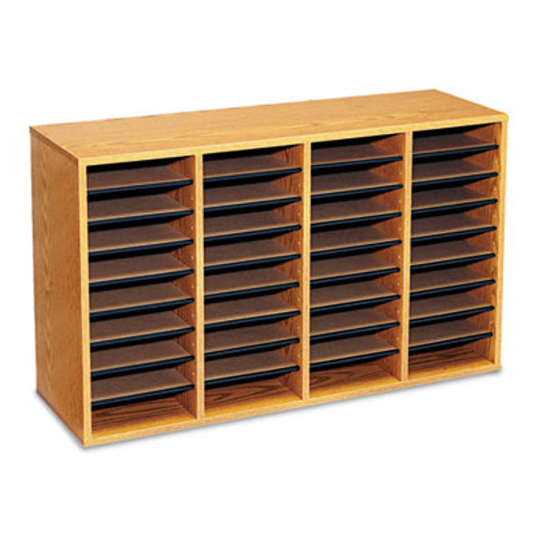 Wood/Laminate Literature Sorter, 36 Compartments, 39.25 x 11.75 x 24, Medium Oak