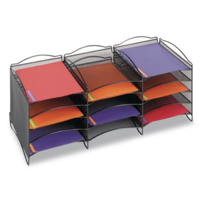 Onyx Steel Mesh Lliterature Sorter, 12 Compartments, 30 x 12.75 x 11.25, Black