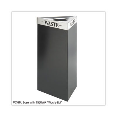 Trifecta Waste Receptacle, 34" High Base, 19 Gal, Steel, Black