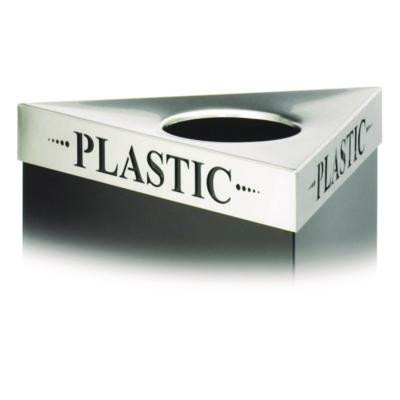 Triangular Lid For Trifecta Receptacle, Laser Cut "Plastic" Inscription, 20w x 20d x 3h, Stainless Steel