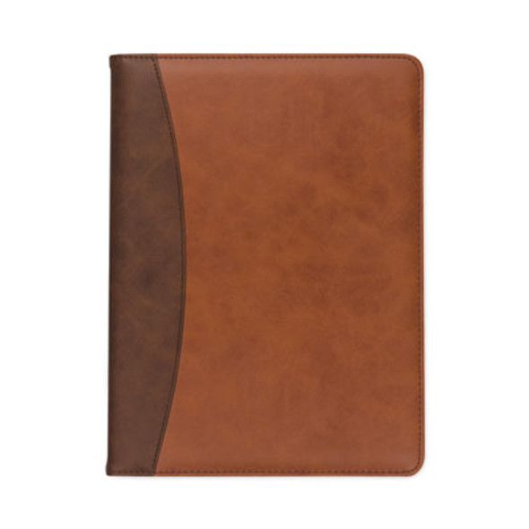 Two-Tone Padfolio With Spine Accent, 10.6w x 14.25h, Polyurethane, Tan/Brown