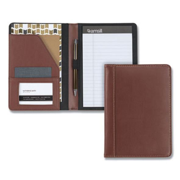 Contrast Stitch Leather Padfolio, 6.25w x 8.75h, Open Style, Brown