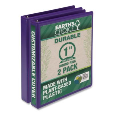 Earth's Choice Plant-Based Durable Fashion View Binder, 3 Rings, 1" Capacity, 11 x 8.5, Purple, 2/Pack