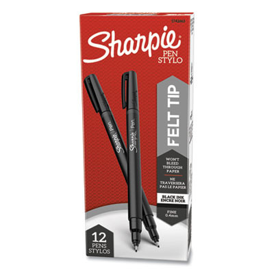 Water-Resistant Ink Porous Point Pen, Stick, Fine 0.4 Mm, Black Ink, Black Barrel, Dozen