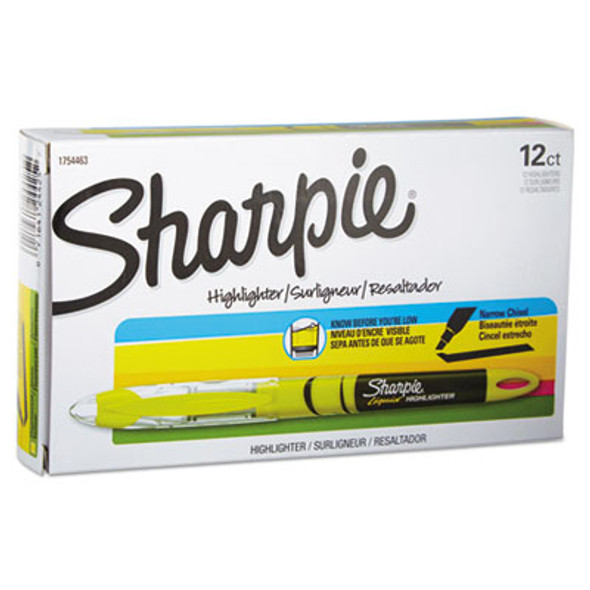 Liquid Pen Style Highlighters, Fluorescent Yellow Ink, Chisel Tip, Yellow/Black/Clear Barrel, Dozen