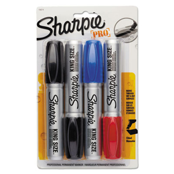 King Size Permanent Marker, Broad Chisel Tip, Assorted Colors, 4/Set