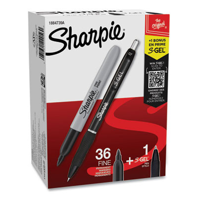 Fine Tip Permanent Marker Value Pack With (1) Bonus S-Gel 0.7 Mm Black Ink Pen, Fine Bullet Tip Markers, Black Ink, 36/Pack