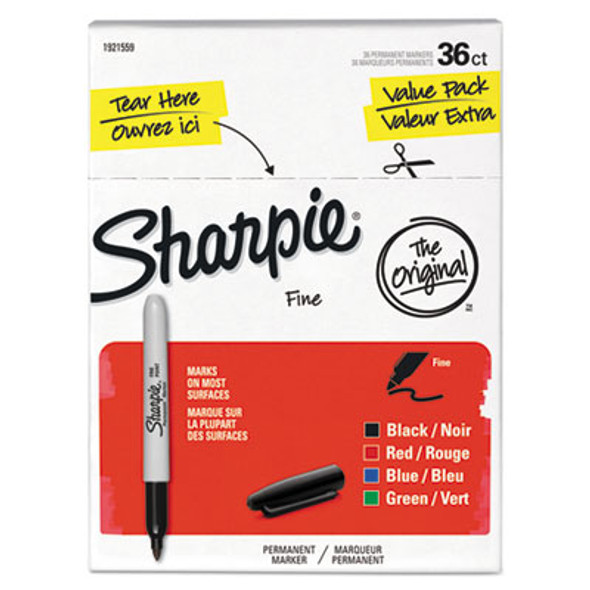 Fine Tip Permanent Marker Value Pack, Fine Bullet Tip, Assorted Colors, 36/Pack