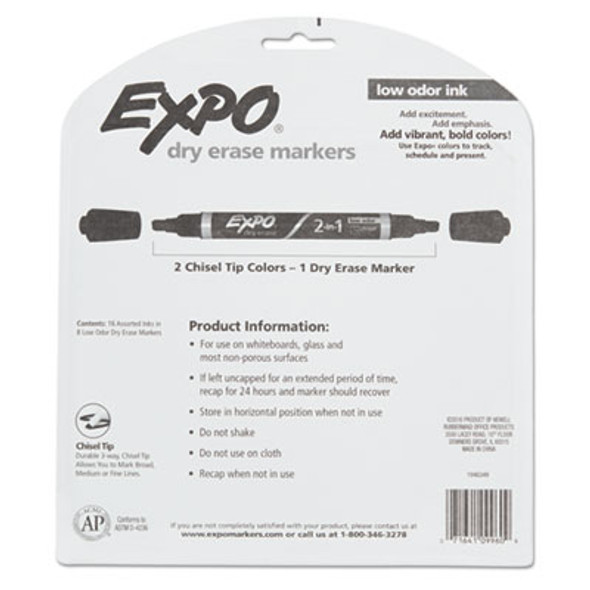 2-In-1 Dry Erase Markers, Fine/Broad Chisel Tips, Assorted Colors, 8/Pack