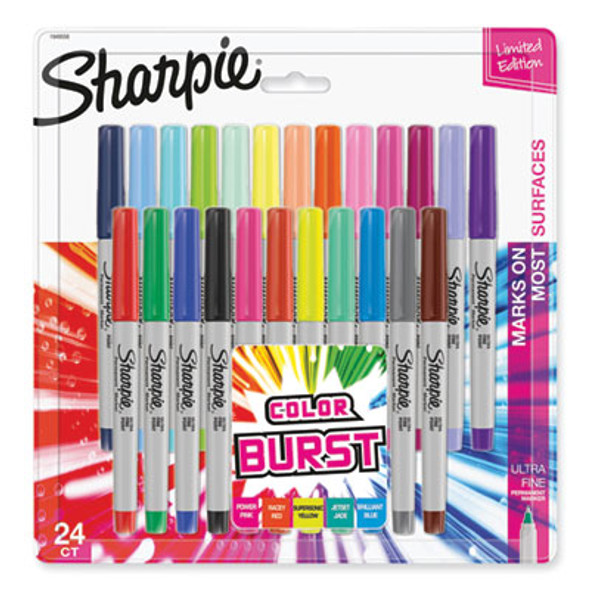 Ultra Fine Tip Permanent Marker, Ultra-Fine Needle Tip, Assorted Classic And Limited Edition Color Burst Colors, 24/Pack
