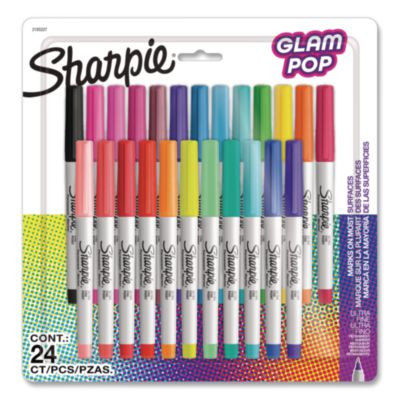 Ultra Fine Tip Permanent Marker, Ultra-Fine Needle Tip, Assorted Classic And Limited Edition Glam Pop Colors, 24/Pack