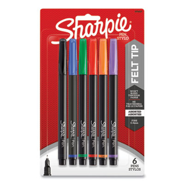 Water-Resistant Ink Porous Point Pen, Stick, Fine 0.4 Mm, Assorted Ink And Barrel Colors, 6/Pack