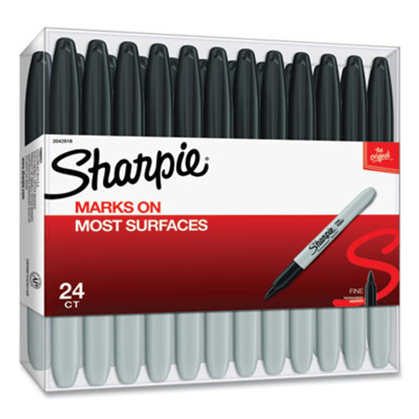 Fine Tip Permanent Marker, Fine Bullet Tip, Black, 24/Pack