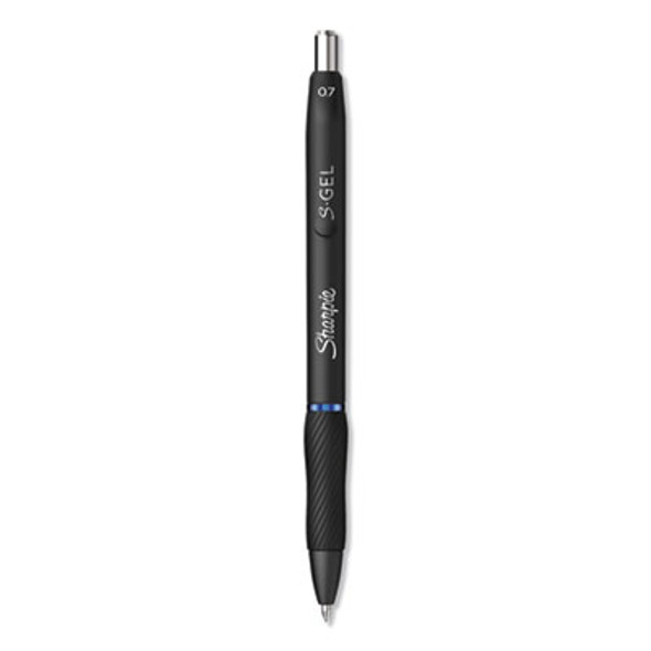 S-Gel High-Performance Gel Pen, Retractable, Medium 0.7 Mm, Blue Ink, Black Barrel, Dozen