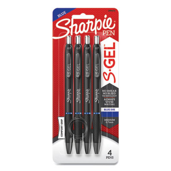 S-Gel High-Performance Gel Pen, Retractable, Medium 0.7 Mm, Blue Ink, Black Barrel, 4/Pack