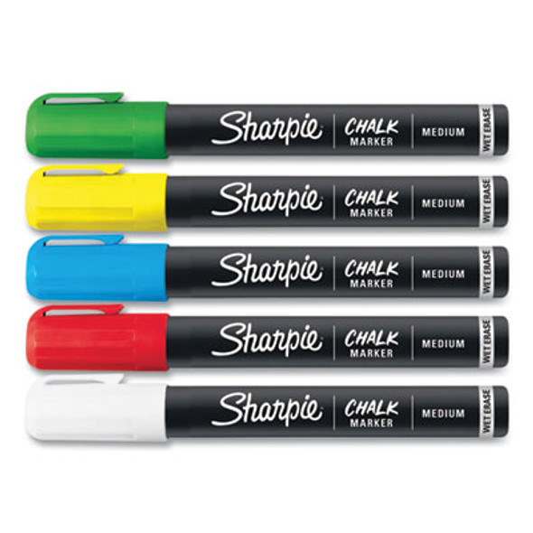Wet-Erase Chalk Marker, Medium Bullet Tip, Assorted Colors, 5/Pack