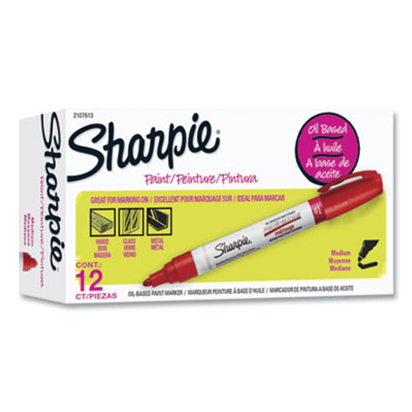 Permanent Paint Marker, Medium Bullet Tip, Red, Dozen