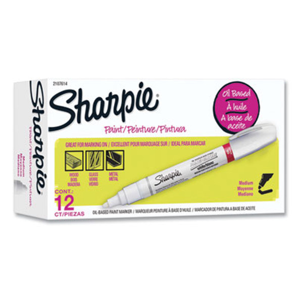 Permanent Paint Marker, Medium Bullet Tip, White, Dozen