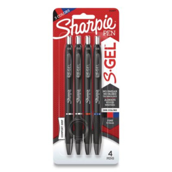 S-Gel High-Performance Gel Pen, Retractable, Fine 0.5 Mm, Assorted Ink Colors, Black Barrel, 4/Pack