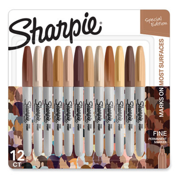 Fine Tip Permanent Marker, Portrait Colors, Fine Bullet Tip, Assorted, 12/Pack
