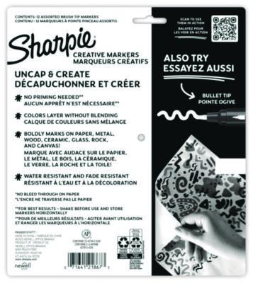 Creative Markers, Fine Brush Tip, Assorted Colors, 12/Pack