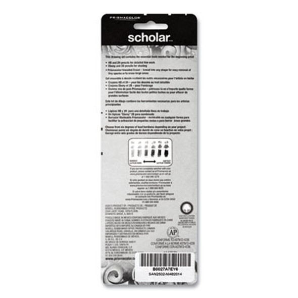 Scholar Graphite Pencil Set, 2 Mm, Assorted Lead Hardness Ratings, Black Lead, Dark Green Barrel, 4/Set