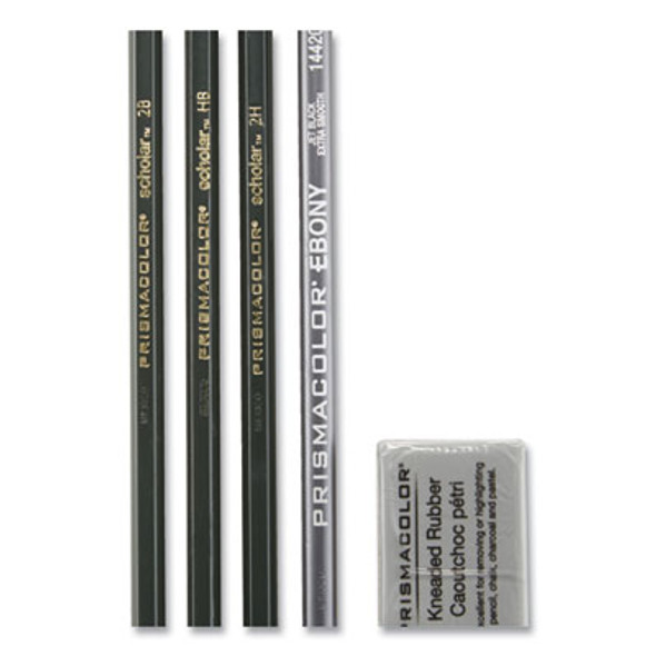 Scholar Graphite Pencil Set, 2 Mm, Assorted Lead Hardness Ratings, Black Lead, Dark Green Barrel, 4/Set