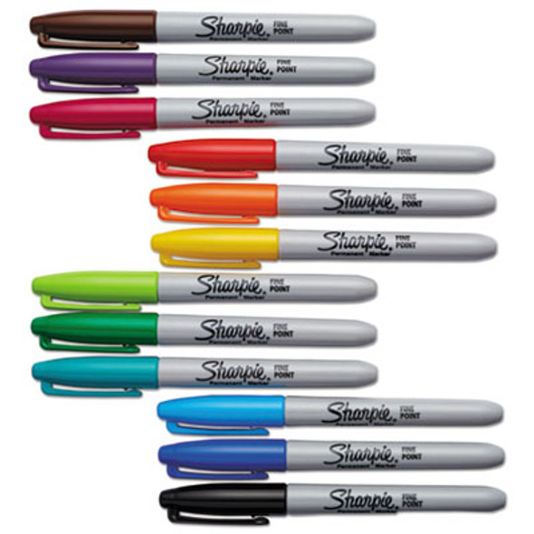 Fine Tip Permanent Marker, Fine Bullet Tip, Assorted Colors, 12/Set
