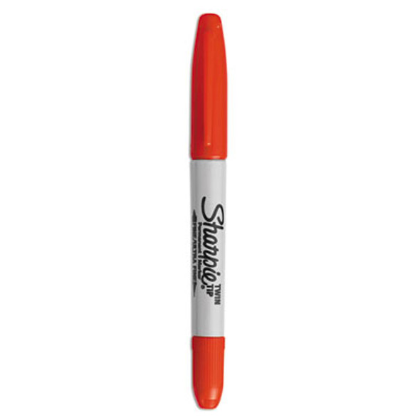 Twin-Tip Permanent Marker, Extra-Fine/Fine Bullet Tips, Red, Dozen