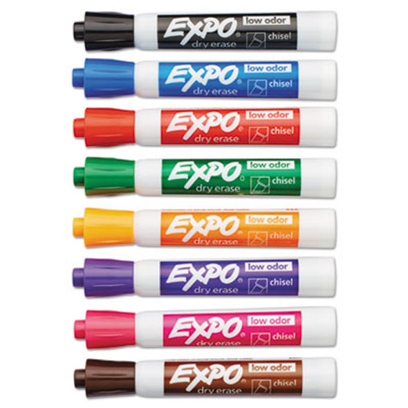 Low-Odor Dry-Erase Marker, Broad Chisel Tip, Assorted Colors, 8/Set