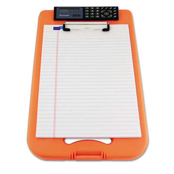 Deskmate Ii With Calculator, 0.5" Clip Capacity, Holds 8.5 x 11 Sheets, Hi-Vis Orange