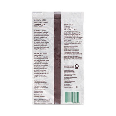 Coffee, Pike Place Decaf, 2.5 Oz Packet, 72/Carton