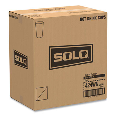 Single-Sided Poly Paper Hot Cups, 24 Oz, White, 25/Bag, 20 Bags/Carton