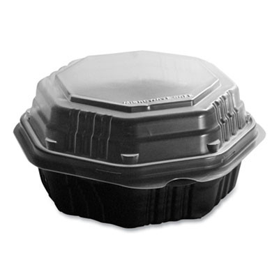 Octaview Hinged-Lid Hot Food Containers, 6.3 x 3.1 x 1.5, Black/Clear, Plastic, 200/Carton