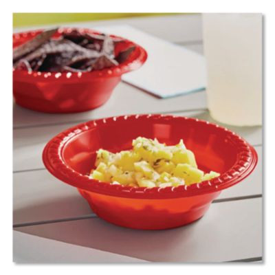 Party Plastic Premium Dinnerware, Bowl, 12 Oz, Red, 24/Pack