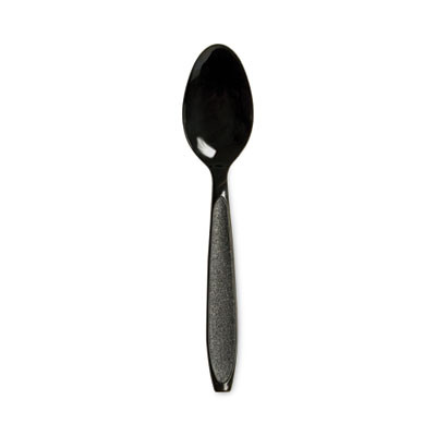 Impress Heavyweight Full-Length Polystyrene Cutlery, Spoon, Plastic, Black, 1,000/Carton
