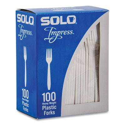 Impress Heavyweight Full-Length Polystyrene Cutlery, Fork, Plastic, White, 100/Box