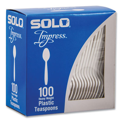 Impress Heavyweight Full-Length Polystyrene Cutlery, Spoon, Plastic, White, 100/Box