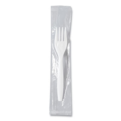 Regal Mediumweight Cutlery, Individually Wrapped, Fork, Plastic, White, 1,000/Carton